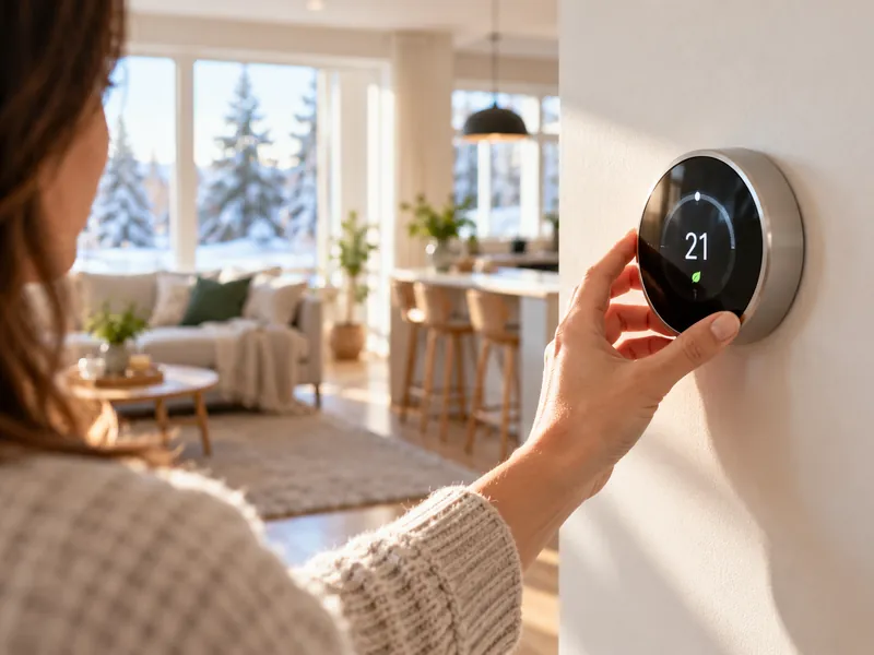 Homeowner adjusting a smart thermostat